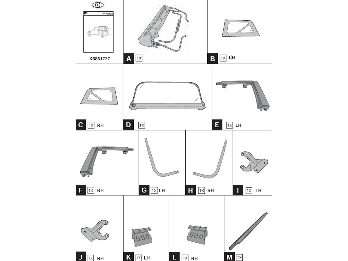 Mopar Soft Top 2 Door Standard Black - 82213649 | Mopar Online Parts
