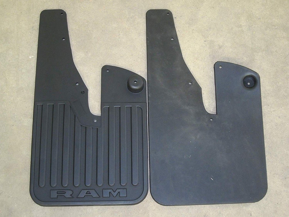 Mopar Flat Splash Guards Black With RAM Logo Front Pair For